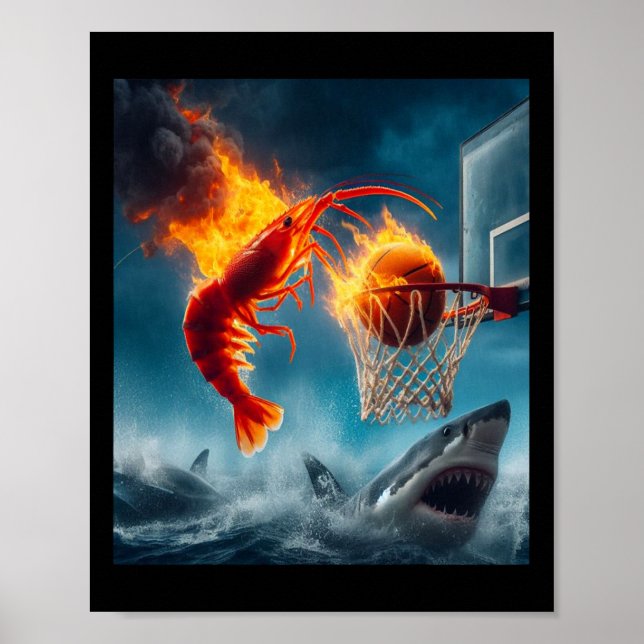 Affiche Crevette qui plonge sur un requin Mème de pêche dr (Devant)