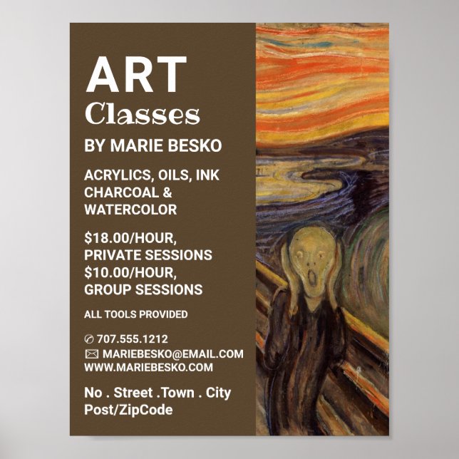 Affiche Cri D'Edvard Munch, Cours D'Art (Devant)