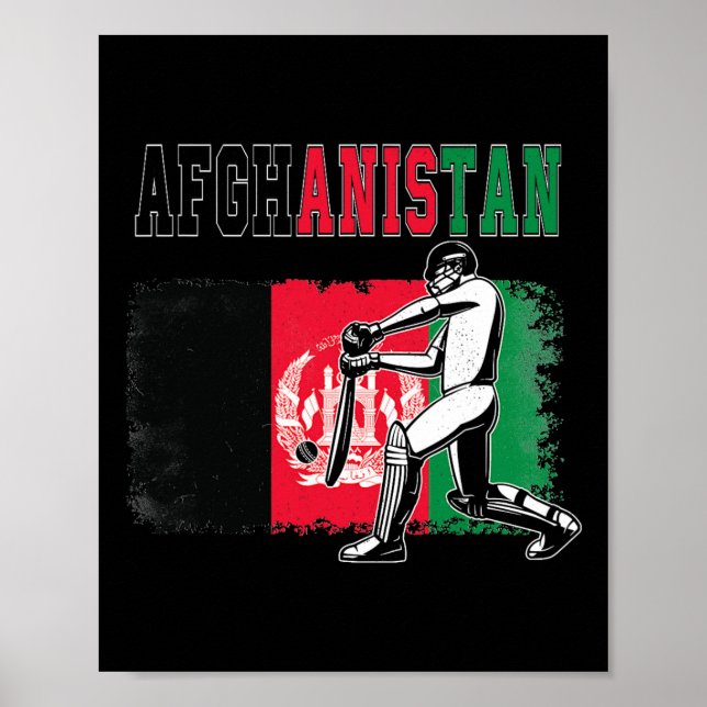 Affiche Cricket avec l'équipe du drapeau de l'Afghanistan  (Devant)