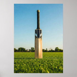 Affiche Cricket Bat Standing on Sunlit Field