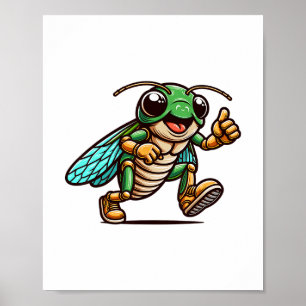 Affiche Cricket de dessin animé joyeux montrant pouce levé