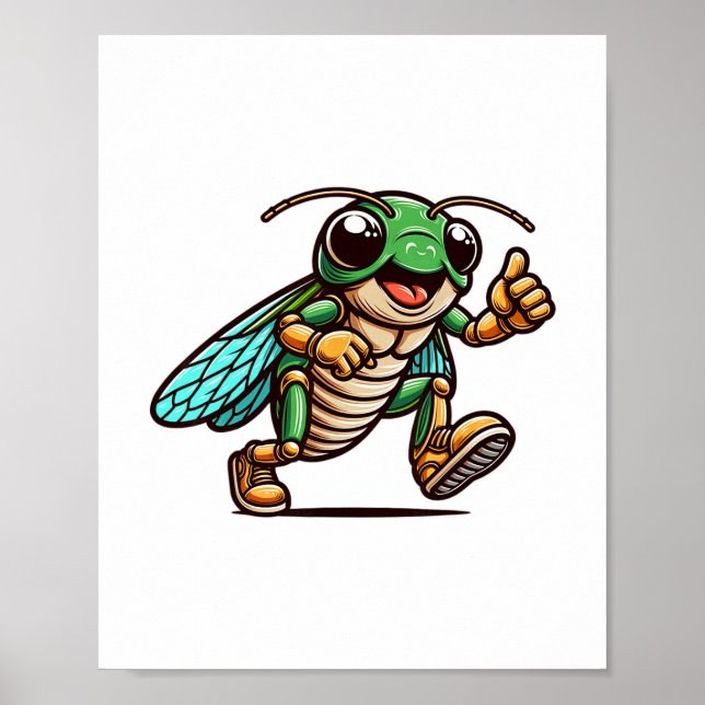 Affiche Cricket de dessin animé joyeux montrant pouce levé (Devant)