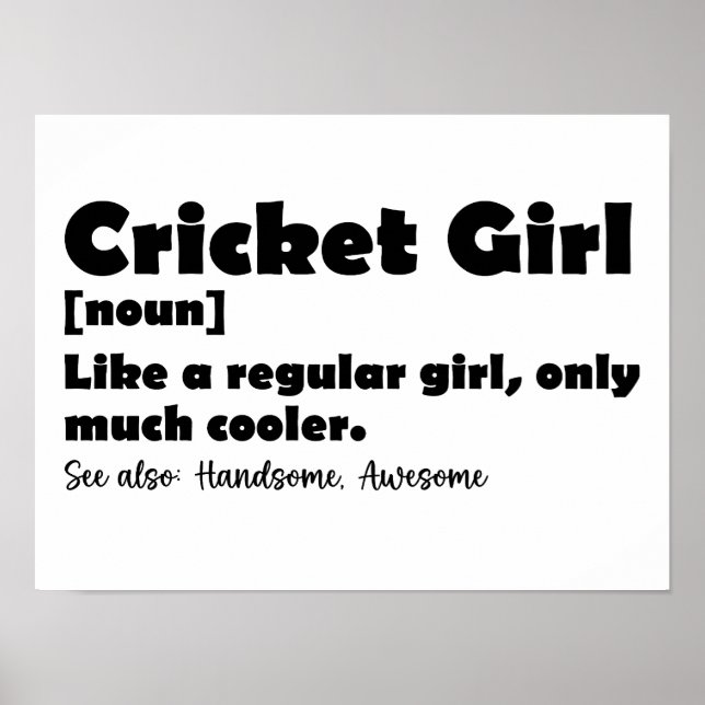 Affiche Cricket Girl Drôle Définition Cricket Lover (Devant)