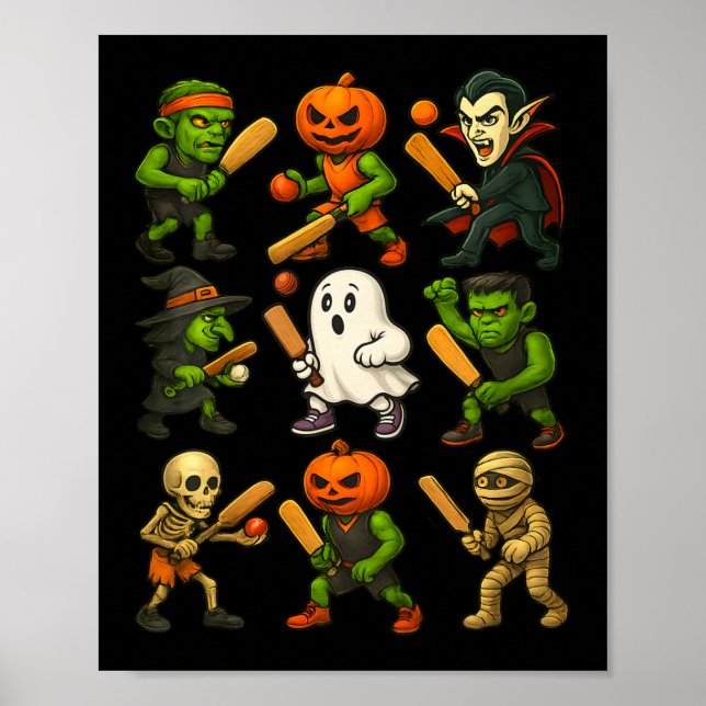 Affiche Cricket Halloween Fantôme Vampire Squelette Costum (Devant)