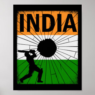 Affiche Cricket Inde Avec Drapeau Indien Pinceau Stroke As