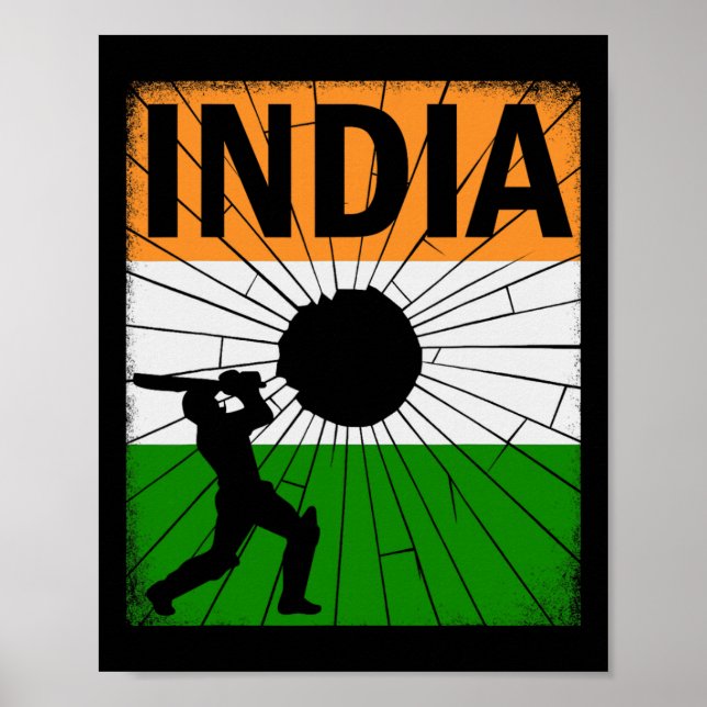 Affiche Cricket Inde Avec Drapeau Indien Pinceau Stroke As (Devant)