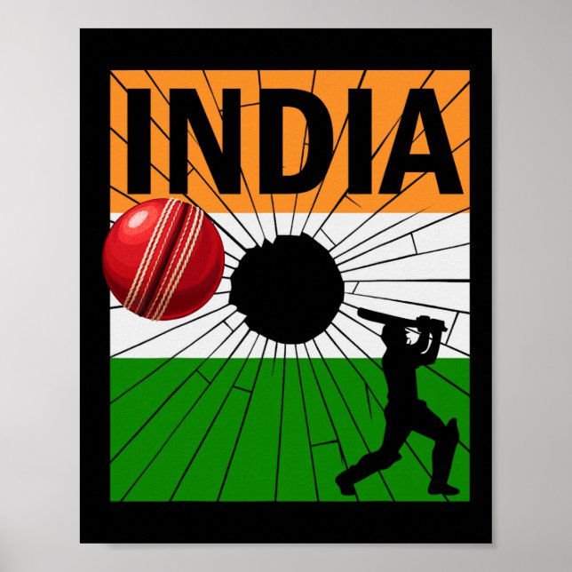 Affiche Cricket indien avec coup de pinceau du drapeau ind (Devant)