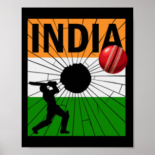Affiche Cricket indien avec coup de pinceau du drapeau ind
