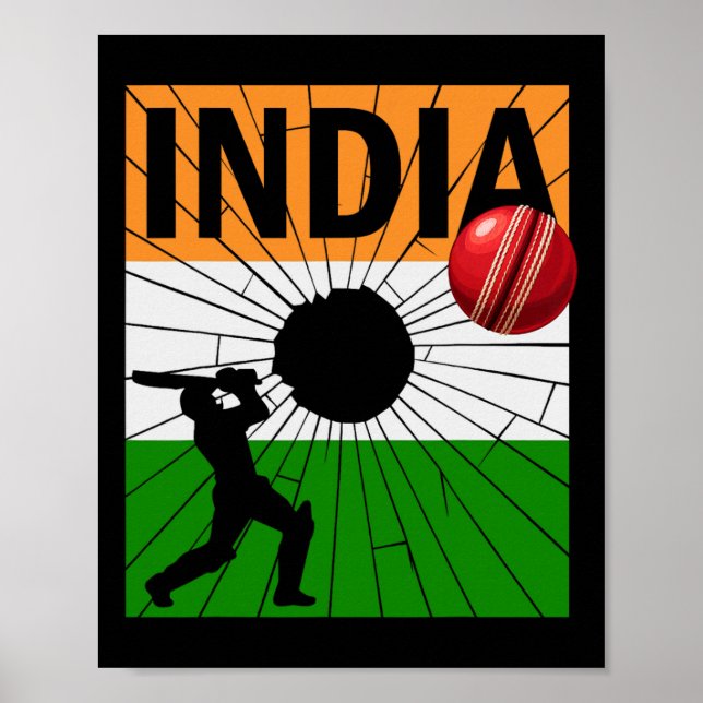 Affiche Cricket indien avec coup de pinceau du drapeau ind (Devant)