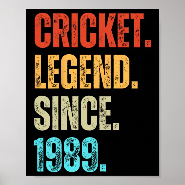 Affiche Cricket Legend Since 1989 Retro Birthday  (Devant)