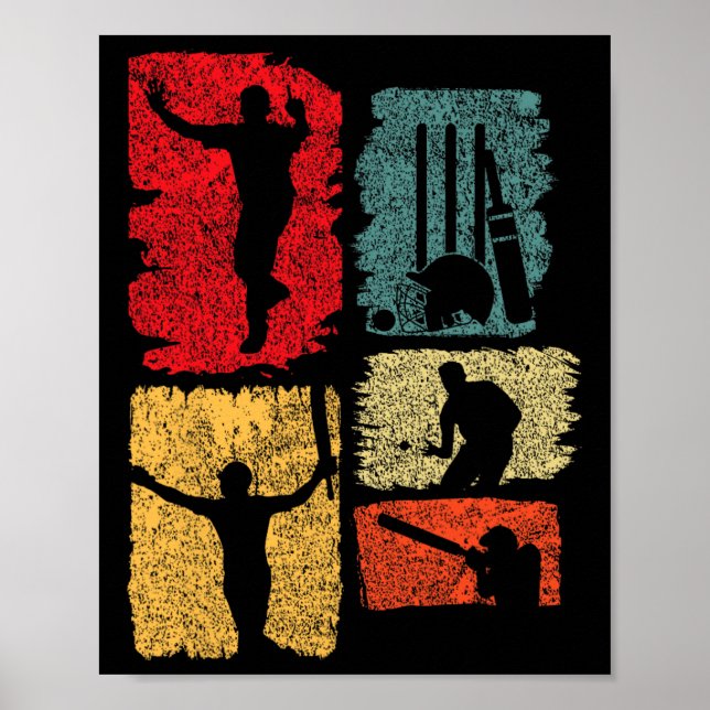 Affiche Cricket Player Retro Cricket Silhouette Cricket Sp (Devant)