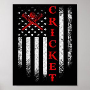 Affiche Cricket Usa Vintage Cricketeurs Drapeau Américain