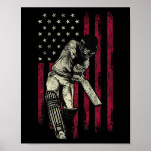 Affiche Cricket Vintage Drapeau Américain Tee Cadeau 4 Jui
