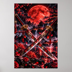Affiche Crimson Katanas — Lames d'âme néon