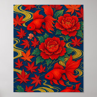 Affiche Crimson Koi Danse en fleurs d'automne