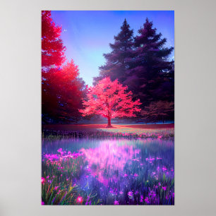 Affiche Crimson Majesty, un arbre rouge au bord