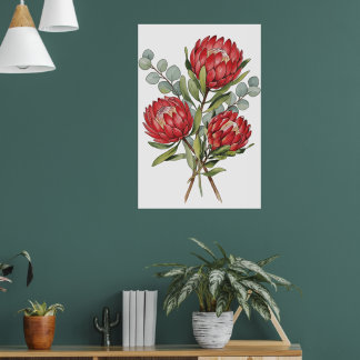 Affiche Crimson Protea Bouquet Watercolor