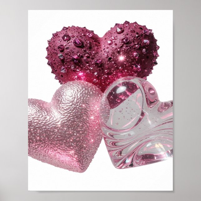 Affiche Crisp Silver TROIS CŒURS Art de texte 3D (Devant)