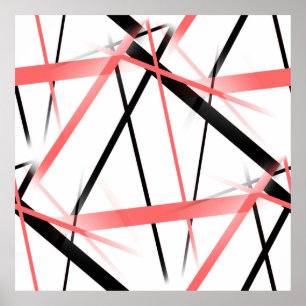 Affiche Criss Crossed Coral and Black Stripes on White