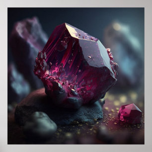 Affiche Cristal Inspiré de Spinelle Magenta Profond