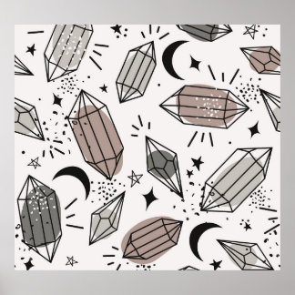 Affiche Cristaux, Lune, Étoiles, Design Chevauché.