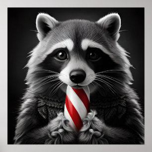 Affiche Critère de Sucre de canne de Noël Raccoon