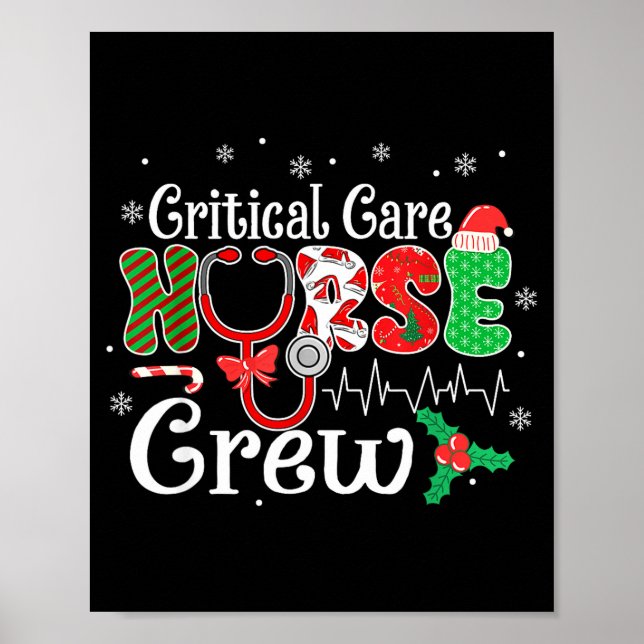 Affiche Critical Care Nurse Crew Stethoscope Santa Hat Chr (Devant)
