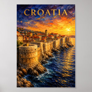 Affiche Croatie : Dubrovnik Coucher de Soleil Doré Souveni