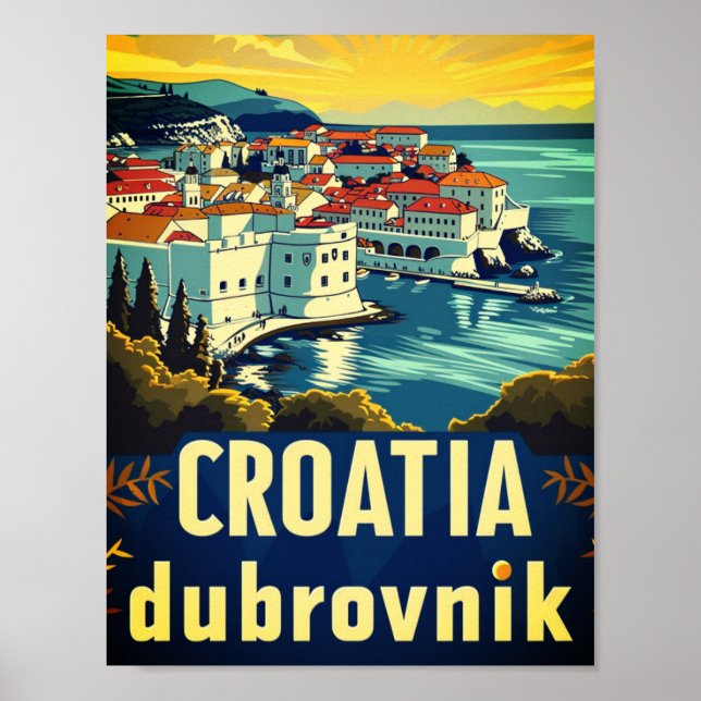 Affiche Croatie Dubrovnik Vintage Lieu de voyage célèbre (Devant)