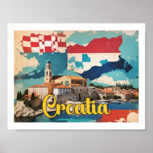 Affiche Croatie Illustration de voyage Pop Art