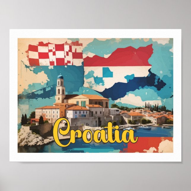 Affiche Croatie Illustration de voyage Pop Art (Devant)