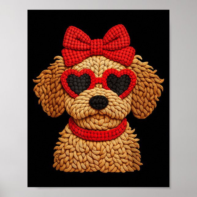 Affiche Crochet Puppy Heart Sungles Red Bow Valentines Day (Devant)