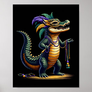 Affiche Crocodile Mardi Gras Drôle Crocodile Mardi Gras