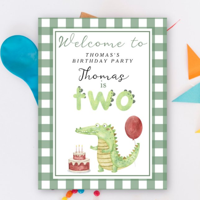 Affiche Crocodile mignonne 2e fête d'anniversaire (Créateur téléchargé)