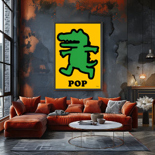 Affiche Crocodile Pop Art – Silhouette verte sur fond jaun
