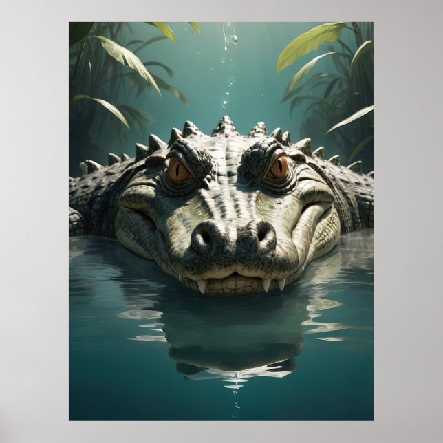 Affiche Crocodile serène dans l'eau Jungle Art Imprimer (Devant)