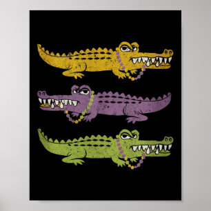 Affiche Crocodiles Aligators Mardi Gras Louisiane Hommes F