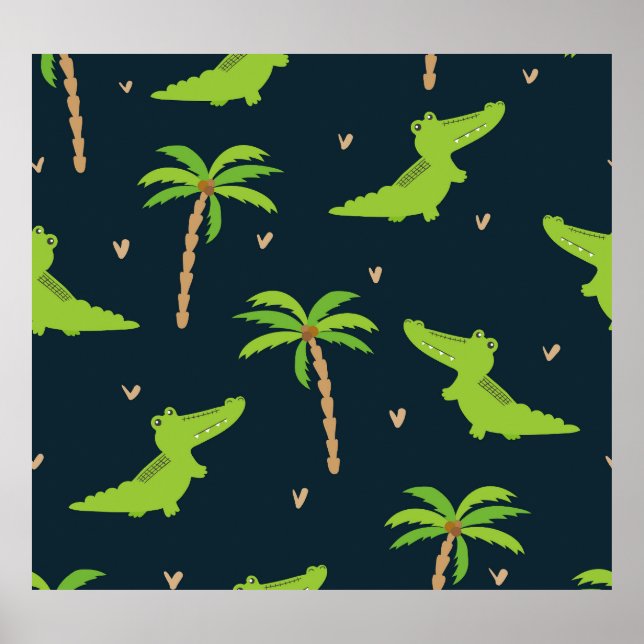 Affiche Crocodiles de dessin : Alligator Palms Motif. (Devant)