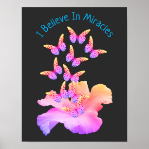 Affiche Croire En Miracles Hibiscus Flower Butterflies