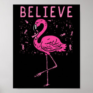 Affiche Croire Flamant rose rose Ruban Cancer du sein