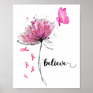 Affiche Croire le papillon des fleurs rose Ribbon cancer d