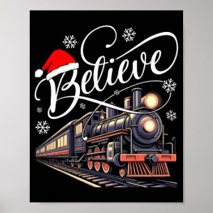 Affiche Croire Noël Trains Xmas Père Noël Pyjamas de Famil