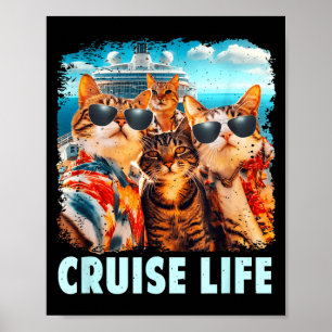 Affiche Croisière Amusante Chat Selfie Copains Bateau Vaca