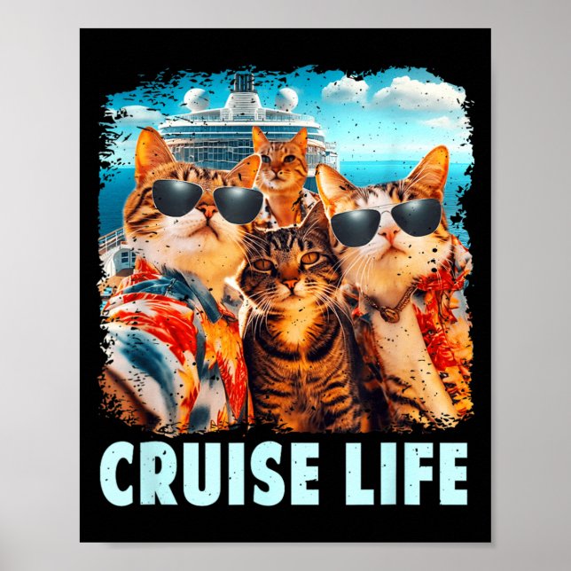 Affiche Croisière Amusante Chat Selfie Copains Bateau Vaca (Devant)