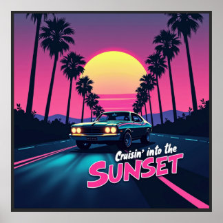 Affiche Croisière dans le coucher du soleil - 80s Retro Dr