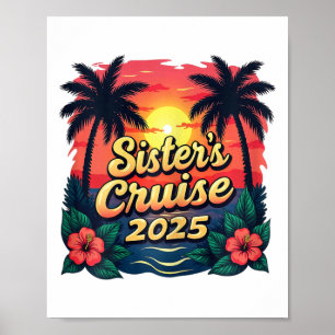 Affiche Croisière de vacances pour sœurs Vintage Sunset Si