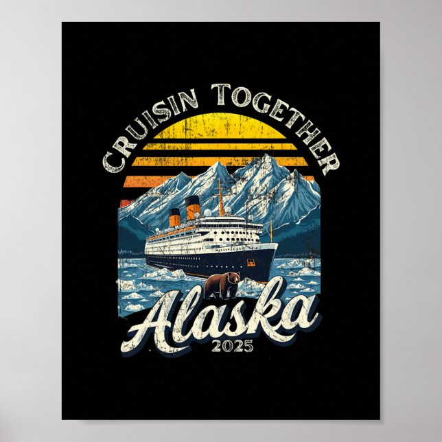 Affiche Croisière Rétro Ensemble Alaska 2025 Ami Famille (Devant)