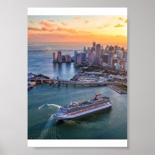 Affiche Croisière sur un bateau de croisière au coucher du