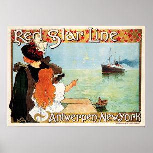 Affiche Croisières bateau RED STAR LINE Anvers New York Ol