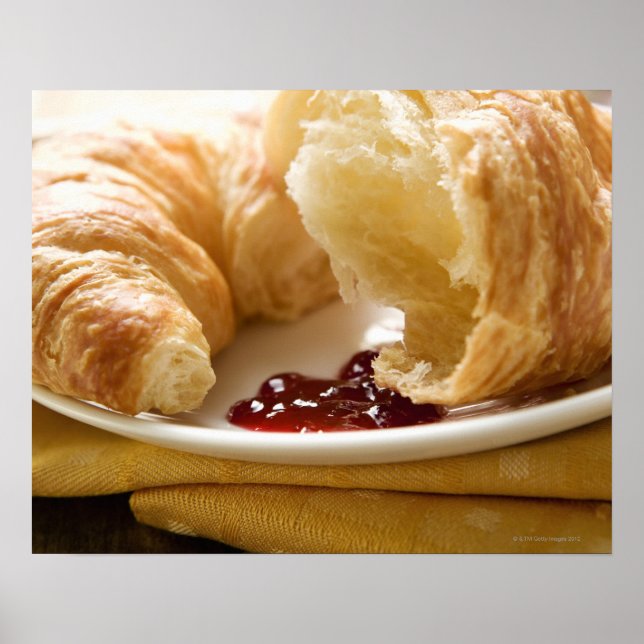Affiche Croissant avec confiture dans l'assiette (Devant)